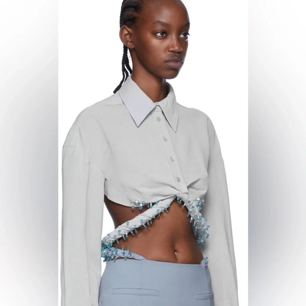 Jacquemus Stylish Powder Blue/Gray Cropped Blouse - Picture 3 of 15